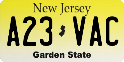 NJ license plate A23VAC