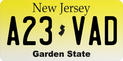 NJ license plate A23VAD