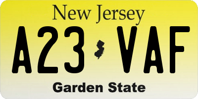 NJ license plate A23VAF