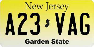 NJ license plate A23VAG
