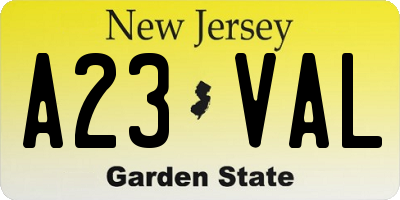 NJ license plate A23VAL