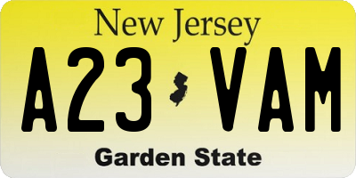 NJ license plate A23VAM