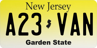 NJ license plate A23VAN