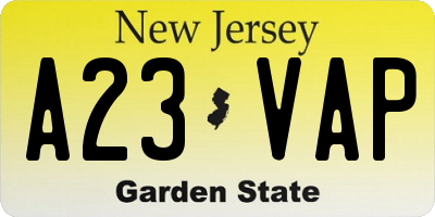 NJ license plate A23VAP