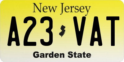 NJ license plate A23VAT