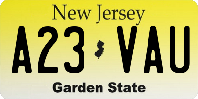 NJ license plate A23VAU
