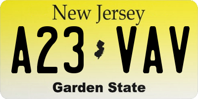 NJ license plate A23VAV
