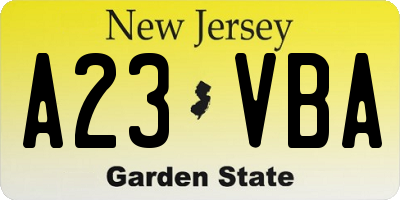 NJ license plate A23VBA