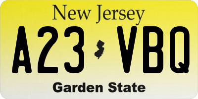 NJ license plate A23VBQ