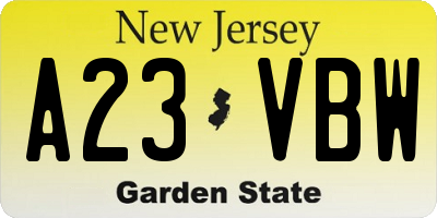 NJ license plate A23VBW