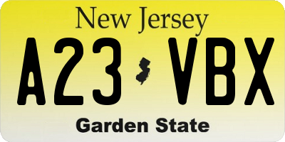 NJ license plate A23VBX