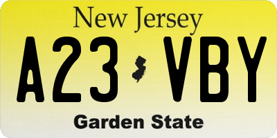 NJ license plate A23VBY