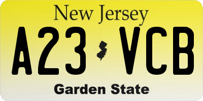 NJ license plate A23VCB
