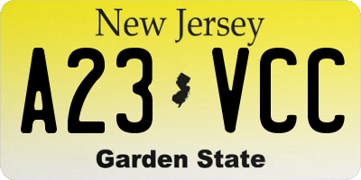 NJ license plate A23VCC