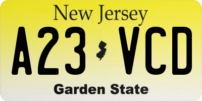 NJ license plate A23VCD