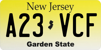 NJ license plate A23VCF