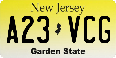 NJ license plate A23VCG