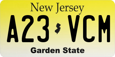 NJ license plate A23VCM