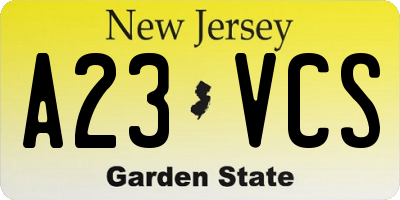 NJ license plate A23VCS