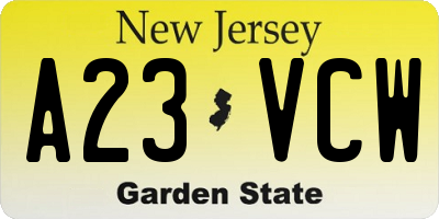 NJ license plate A23VCW