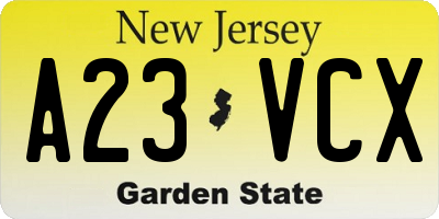 NJ license plate A23VCX