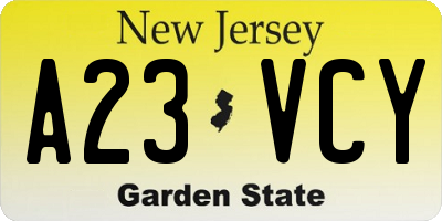 NJ license plate A23VCY