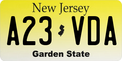 NJ license plate A23VDA