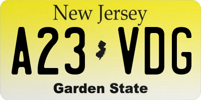 NJ license plate A23VDG