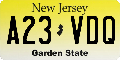 NJ license plate A23VDQ