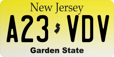 NJ license plate A23VDV