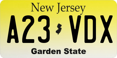 NJ license plate A23VDX