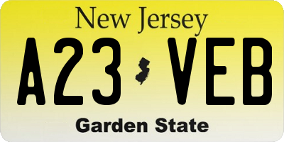 NJ license plate A23VEB
