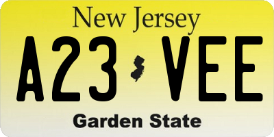 NJ license plate A23VEE