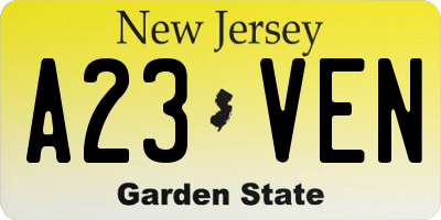 NJ license plate A23VEN