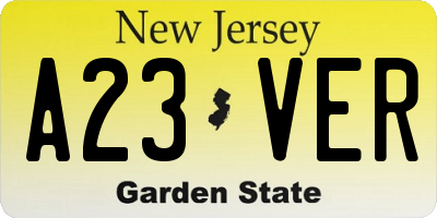 NJ license plate A23VER