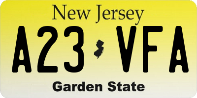 NJ license plate A23VFA