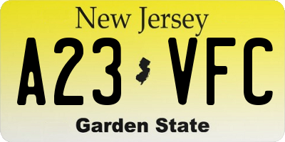 NJ license plate A23VFC