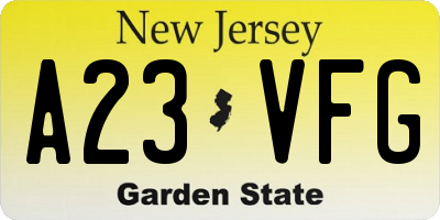 NJ license plate A23VFG
