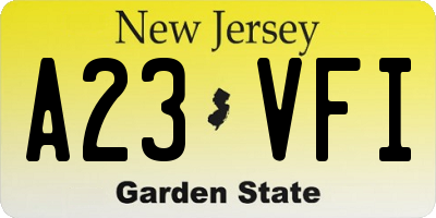 NJ license plate A23VFI