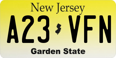 NJ license plate A23VFN