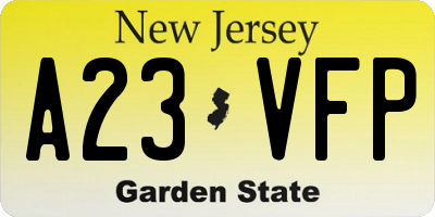 NJ license plate A23VFP