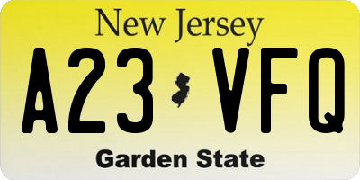 NJ license plate A23VFQ