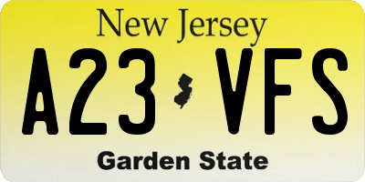 NJ license plate A23VFS