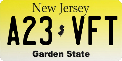 NJ license plate A23VFT