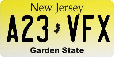 NJ license plate A23VFX