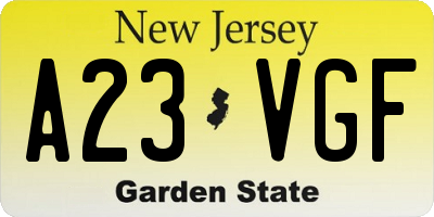 NJ license plate A23VGF