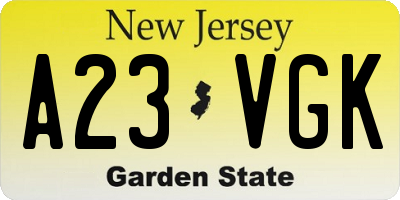 NJ license plate A23VGK