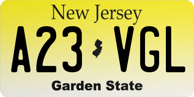 NJ license plate A23VGL
