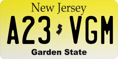 NJ license plate A23VGM
