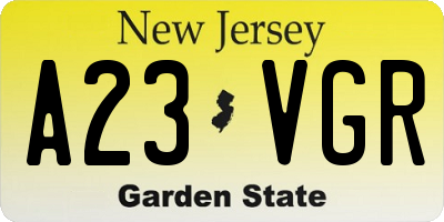 NJ license plate A23VGR